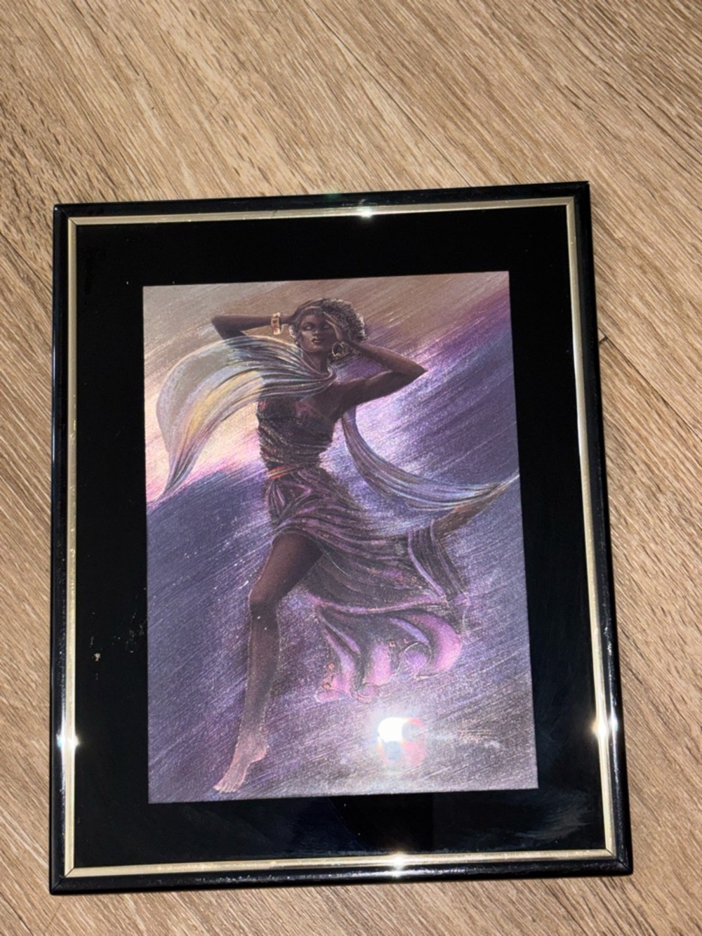 Vintage Ferraro Framed Art oil foil African American Woman Wall Decor 90s